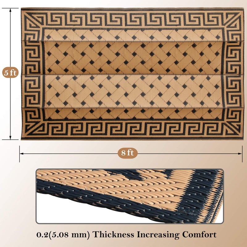 SAND MINE Reversible Mats, Plastic Straw Rug, Modern Area Rug, Large Floor Mat and Rug for Outdoors, RV, Patio, Backyard, Deck, Picnic, Beach, Trailer, Camping (5' x 8', Brown & Black) - Image 2